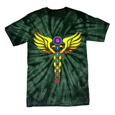 Caduceus With 7 Chakras Tie-Dye T-Shirt