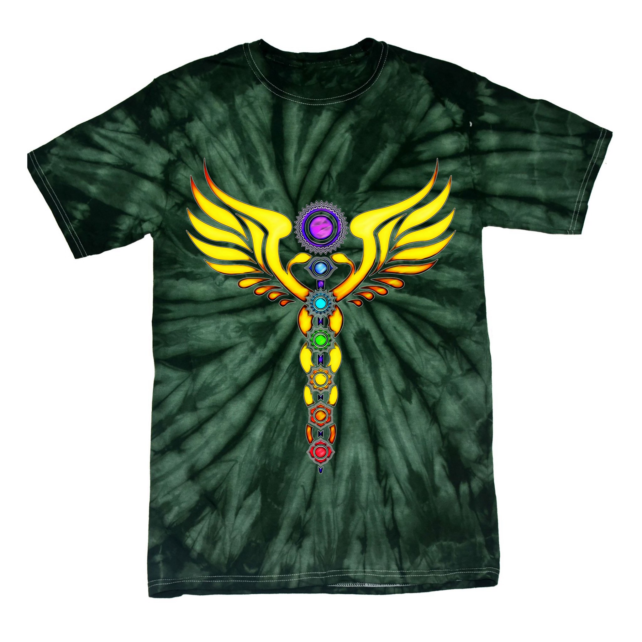 Caduceus With 7 Chakras Tie-Dye T-Shirt