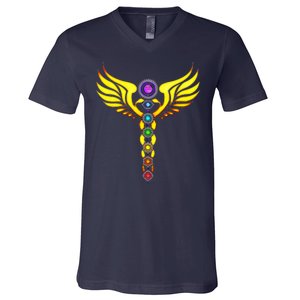 Caduceus With 7 Chakras V-Neck T-Shirt