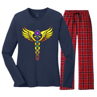 Caduceus With 7 Chakras Women's Long Sleeve Flannel Pajama Set 