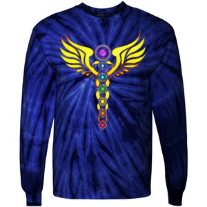 Caduceus With 7 Chakras Tie-Dye Long Sleeve Shirt