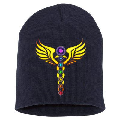 Caduceus With 7 Chakras Short Acrylic Beanie