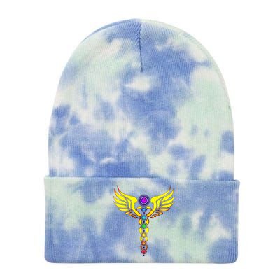 Caduceus With 7 Chakras Tie Dye 12in Knit Beanie