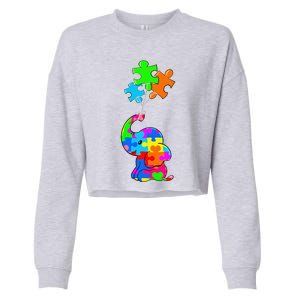 Cute Autism Elephant Autism Awareness Autistic Cropped Pullover Crew