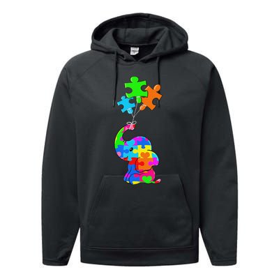 Cute Autism Elephant Autism Awareness Autistic Performance Fleece Hoodie