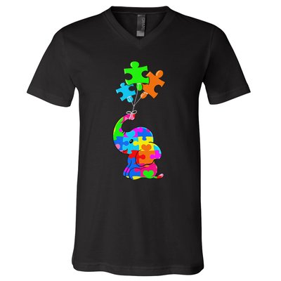 Cute Autism Elephant Autism Awareness Autistic V-Neck T-Shirt