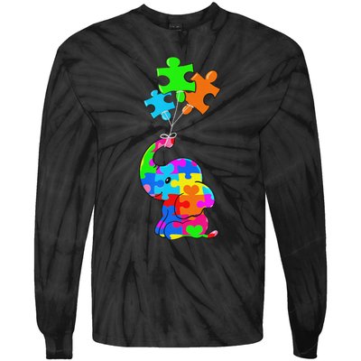 Cute Autism Elephant Autism Awareness Autistic Tie-Dye Long Sleeve Shirt