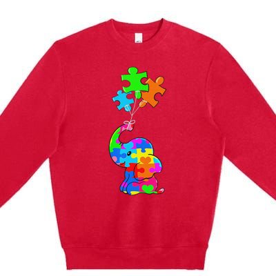 Cute Autism Elephant Autism Awareness Autistic Premium Crewneck Sweatshirt