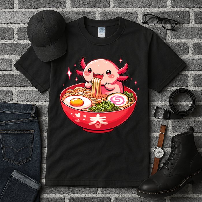 Cute Axolotl Eats Ramen Noodles Axolotls Ramen Tall T-Shirt