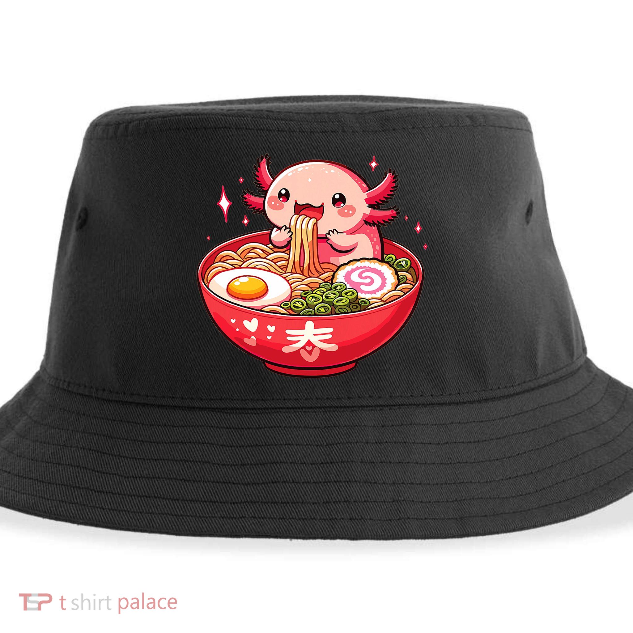 Cute Axolotl Eats Ramen Noodles Axolotls Ramen Sustainable Bucket Hat