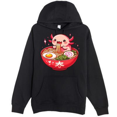 Cute Axolotl Eats Ramen Noodles Axolotls Ramen Premium Pullover Hoodie