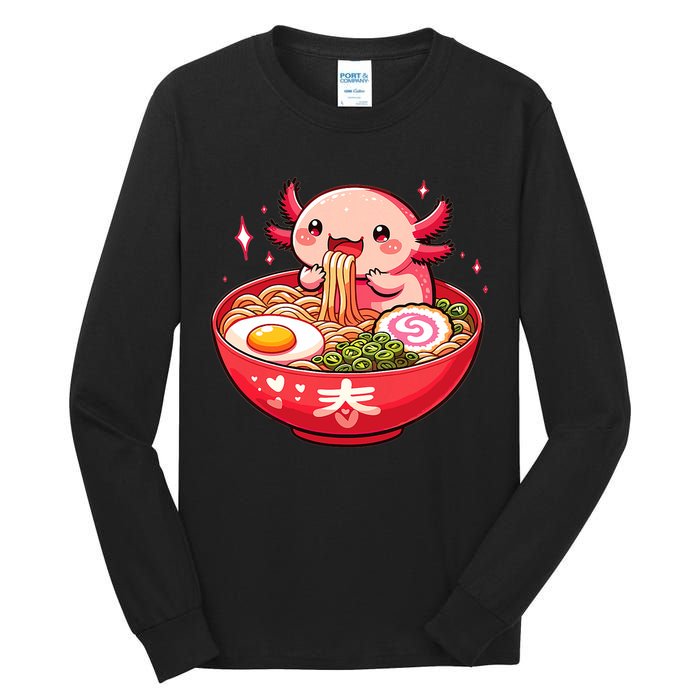 Cute Axolotl Eats Ramen Noodles Axolotls Ramen Tall Long Sleeve T-Shirt
