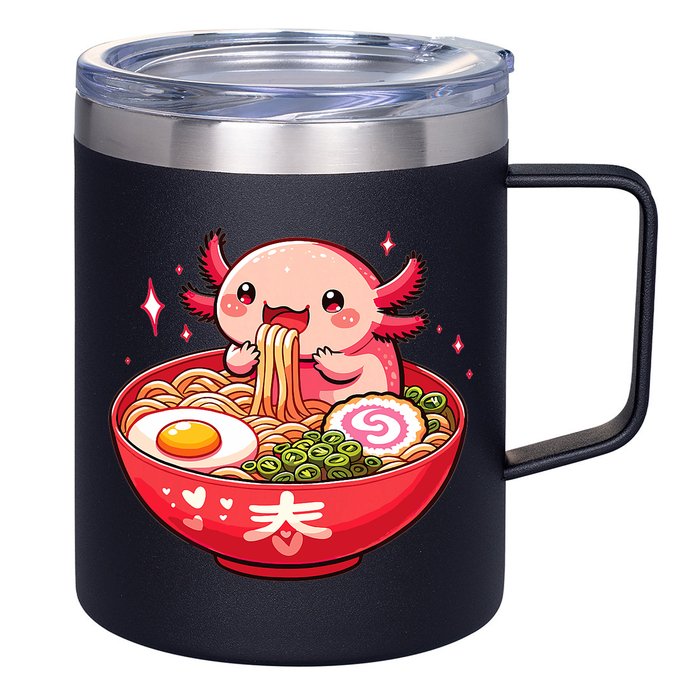 Cute Axolotl Eats Ramen Noodles Axolotls Ramen 12oz Stainless Steel Coffee Mug