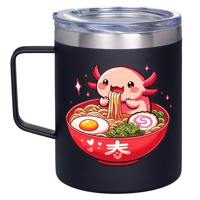 Cute Axolotl Eats Ramen Noodles Axolotls Ramen 12oz Stainless Steel Coffee Mug