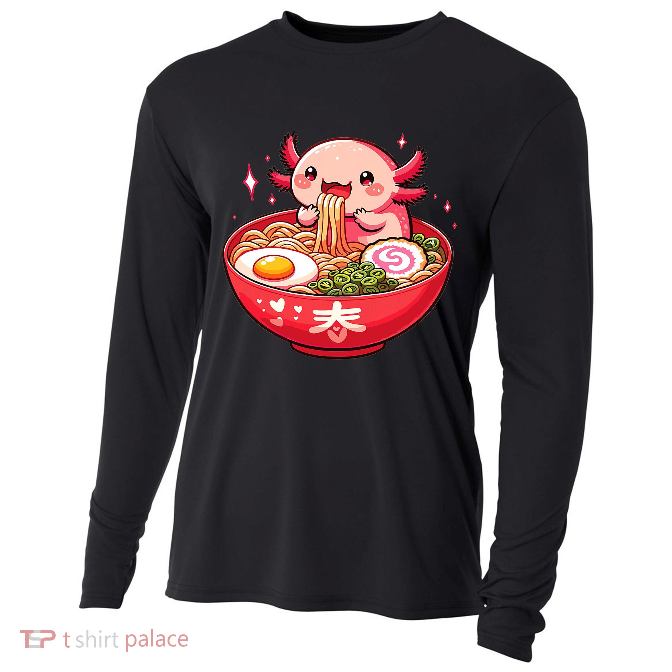 Cute Axolotl Eats Ramen Noodles Axolotls Ramen Cooling Performance Long Sleeve Crew