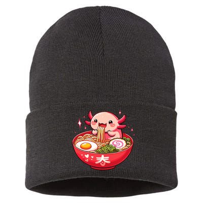 Cute Axolotl Eats Ramen Noodles Axolotls Ramen Sustainable Knit Beanie