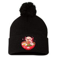 Cute Axolotl Eats Ramen Noodles Axolotls Ramen Pom Pom 12in Knit Beanie