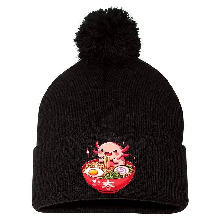 Cute Axolotl Eats Ramen Noodles Axolotls Ramen Pom Pom 12in Knit Beanie