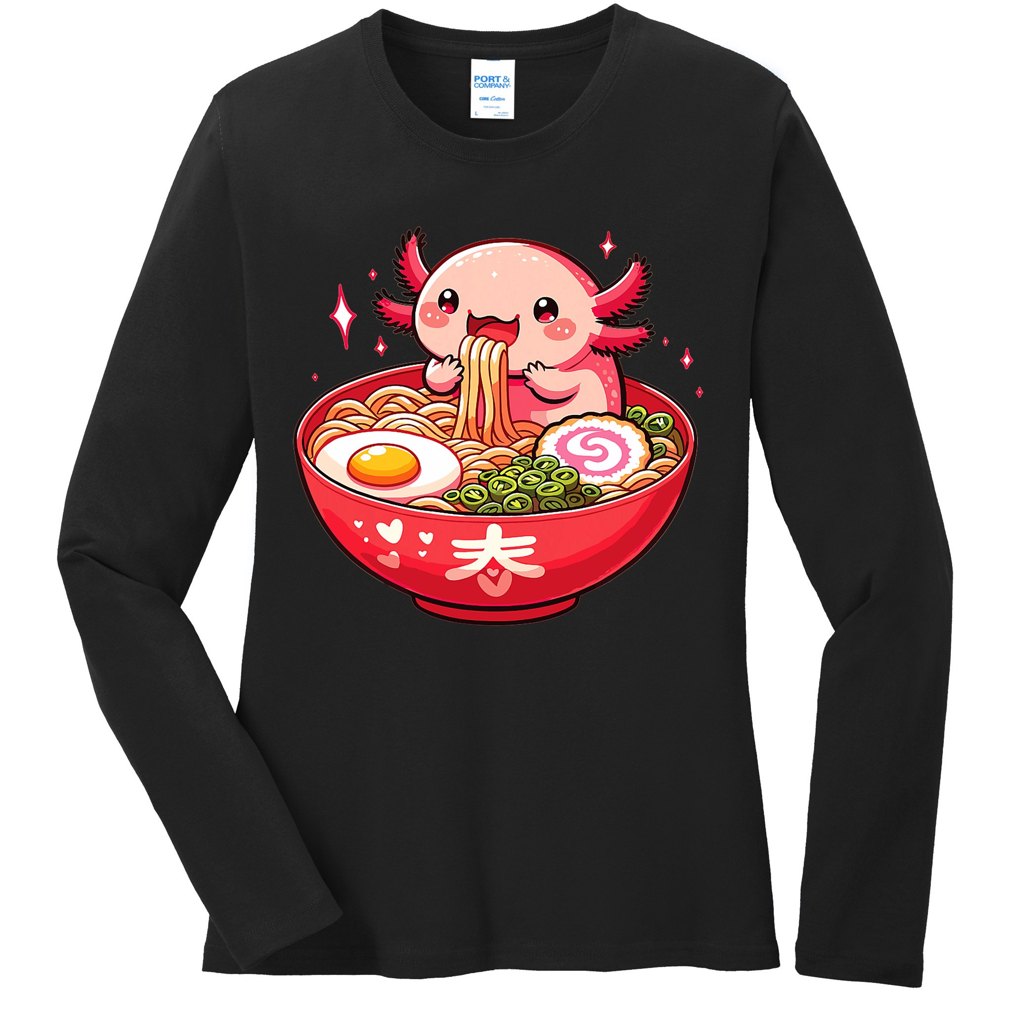 Cute Axolotl Eats Ramen Noodles Axolotls Ramen Ladies Long Sleeve Shirt