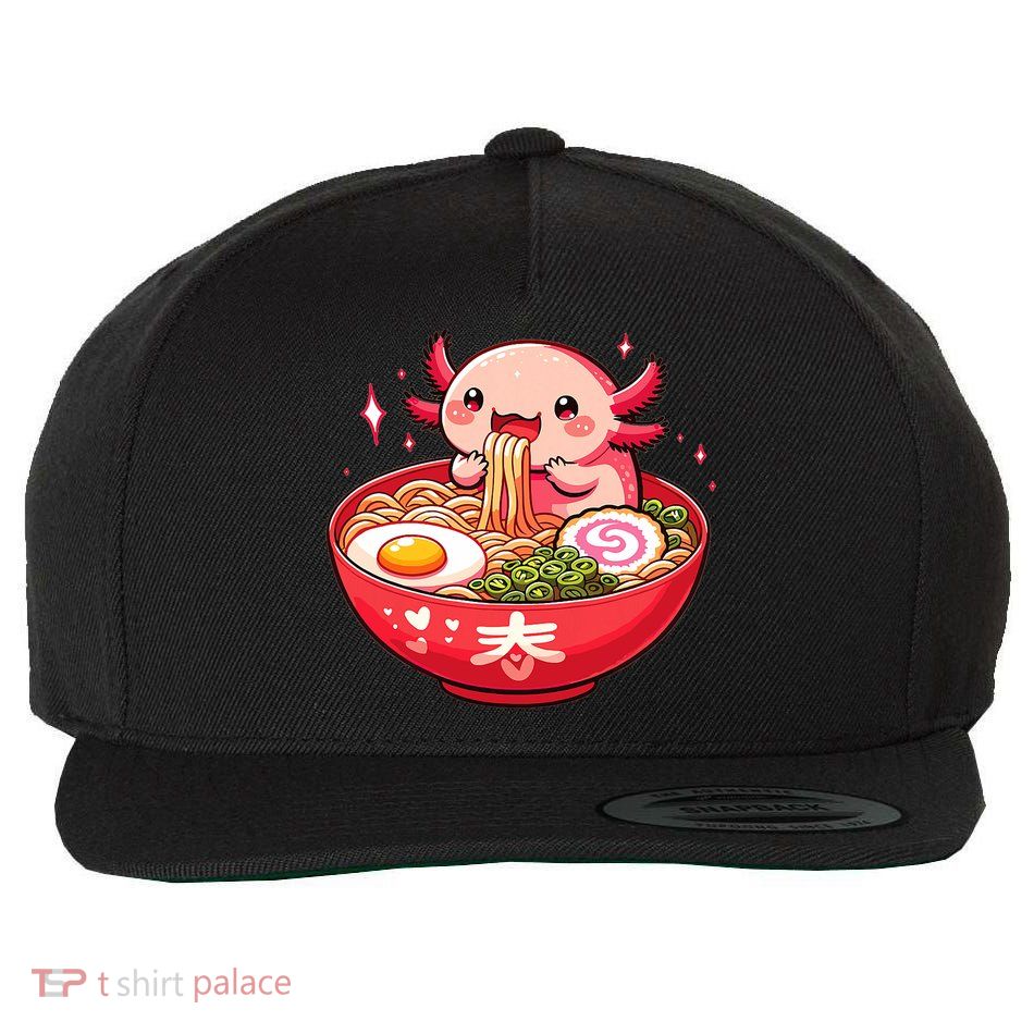 Cute Axolotl Eats Ramen Noodles Axolotls Ramen Wool Snapback Cap