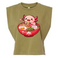 Cute Axolotl Eats Ramen Noodles Axolotls Ramen Garment-Dyed Women's Muscle Tee