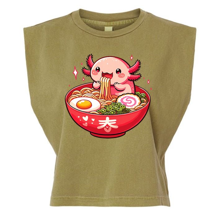 Cute Axolotl Eats Ramen Noodles Axolotls Ramen Garment-Dyed Women's Muscle Tee