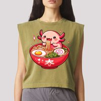 Cute Axolotl Eats Ramen Noodles Axolotls Ramen Garment-Dyed Women's Muscle Tee
