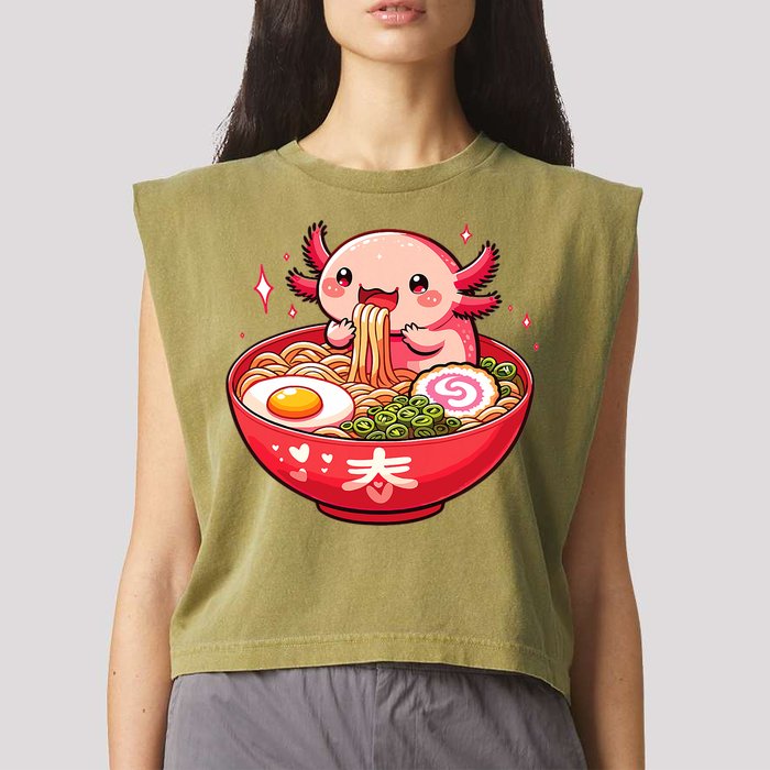 Cute Axolotl Eats Ramen Noodles Axolotls Ramen Garment-Dyed Women's Muscle Tee