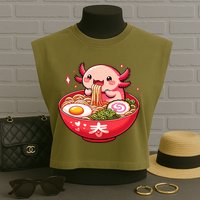Cute Axolotl Eats Ramen Noodles Axolotls Ramen Garment-Dyed Women's Muscle Tee
