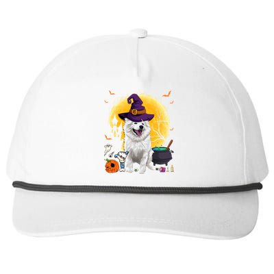 Cute American Eskimo Witch Pumpkin Halloween Dog Lover Gift Snapback Five-Panel Rope Hat