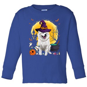 Cute American Eskimo Witch Pumpkin Halloween Dog Lover Gift Toddler Long Sleeve Shirt