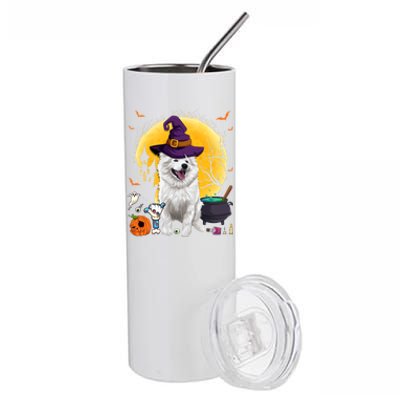 Cute American Eskimo Witch Pumpkin Halloween Dog Lover Gift Stainless Steel Tumbler