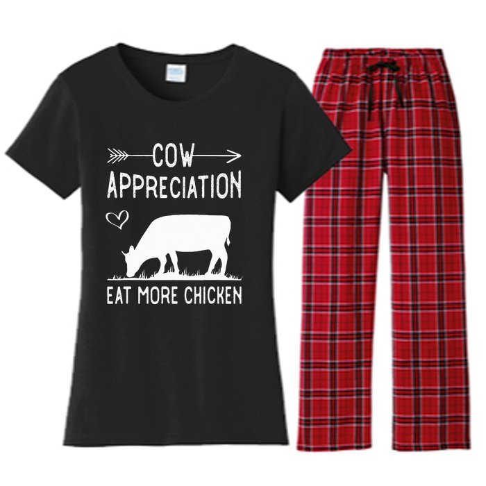 Cow Appreciation Eat More Chicken Funny Gift Cows Women's Flannel Pajama Set