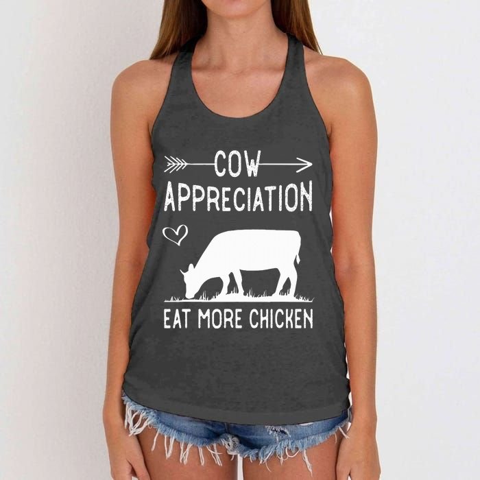 Cow Appreciation Eat More Chicken Funny Gift Cows Women's Knotted Racerback Tank