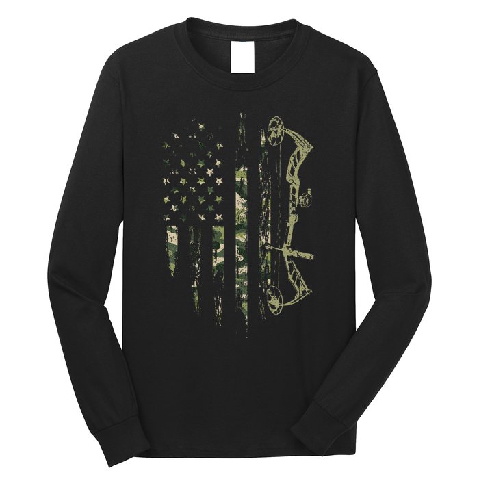 Camo American Flag Bowhunting Bow Archery Deer Hunting Gift  Long Sleeve Shirt