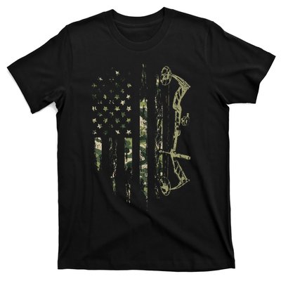 Camo American Flag Bowhunting Bow Archery Deer Hunting Gift  T-Shirt