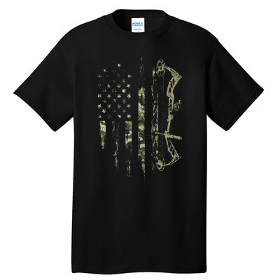 Camo American Flag Bowhunting Bow Archery Deer Hunting Gift  Tall T-Shirt