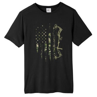 Camo American Flag Bowhunting Bow Archery Deer Hunting Gift  Tall Fusion ChromaSoft Performance T-Shirt