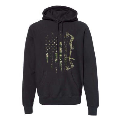 Camo American Flag Bowhunting Bow Archery Deer Hunting Gift  Premium Hoodie