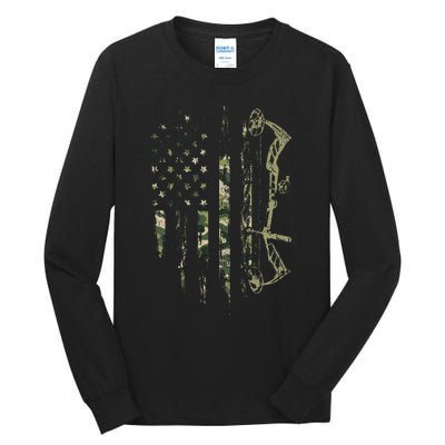 Camo American Flag Bowhunting Bow Archery Deer Hunting Gift  Tall Long Sleeve T-Shirt