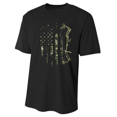 Camo American Flag Bowhunting Bow Archery Deer Hunting Gift  Performance Sprint T-Shirt