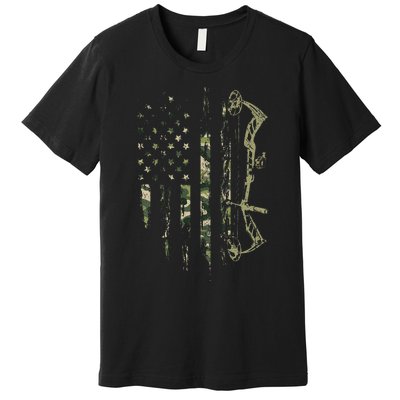 Camo American Flag Bowhunting Bow Archery Deer Hunting Gift  Premium T-Shirt