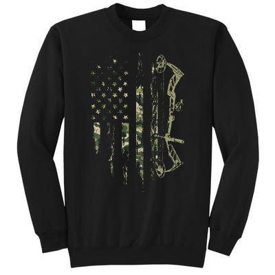 Camo American Flag Bowhunting Bow Archery Deer Hunting Gift  Tall Sweatshirt