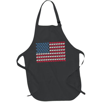 Cow American Flag Heifer Us 4th Of July Farm Cattle Usa Gift Full-Length Apron With Pockets