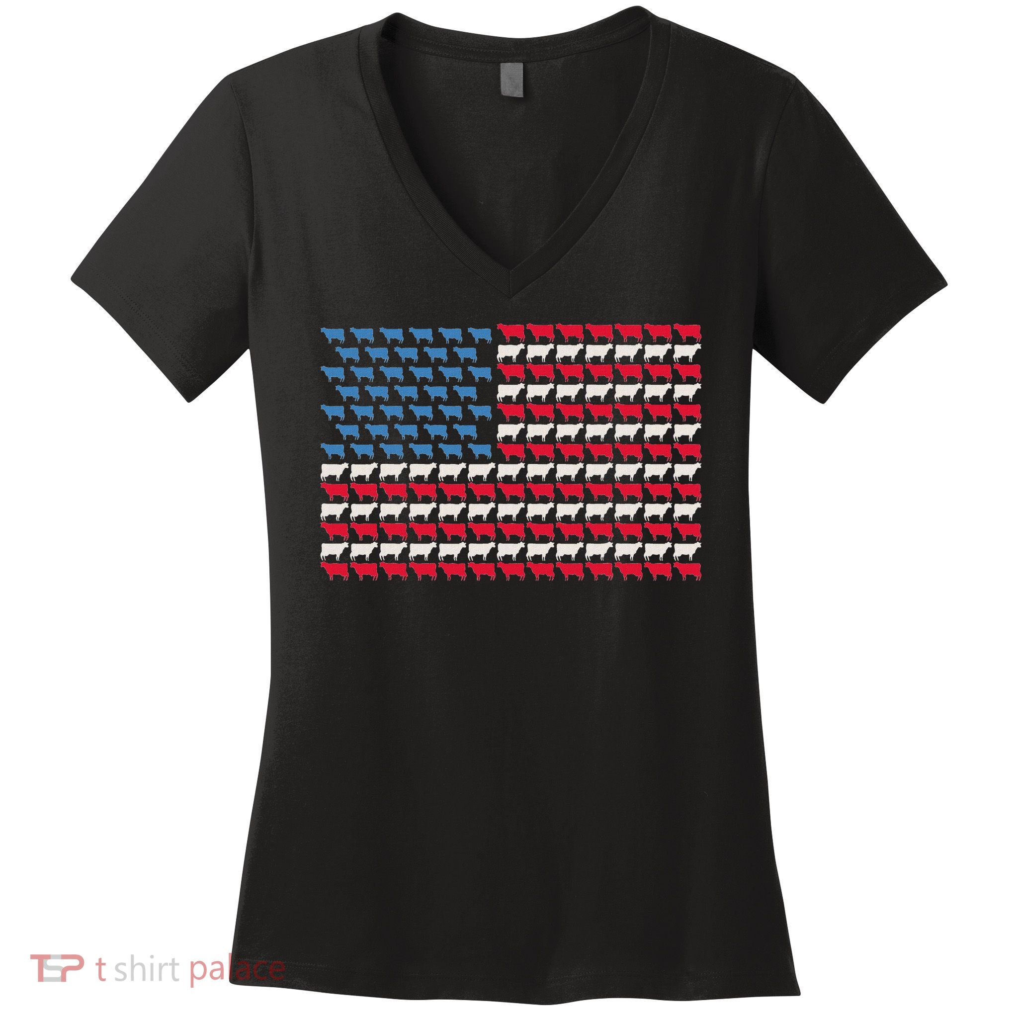 Cow American Flag Heifer Us 4th Of July Farm Cattle Usa Gift Women's V-Neck T-Shirt