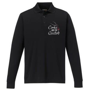 Corks Are For Quitters Funny Wine Drinking Team Festival Performance Long Sleeve Polo