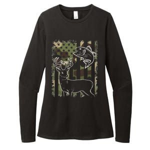 Camouflage American Flag Fishing Hunting Hunter Deer Fish Womens CVC Long Sleeve Shirt