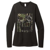 Camouflage American Flag Fishing Hunting Hunter Deer Fish Womens CVC Long Sleeve Shirt