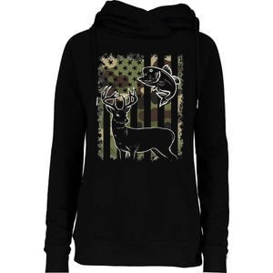 Camouflage American Flag Fishing Hunting Hunter Deer Fish Womens Funnel Neck Pullover Hood