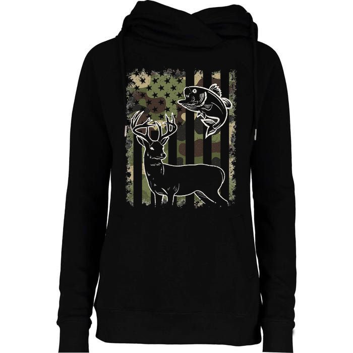 Camouflage American Flag Fishing Hunting Hunter Deer Fish Womens Funnel Neck Pullover Hood